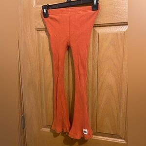Vibrant Orange Kids Ribbed Flare Pants